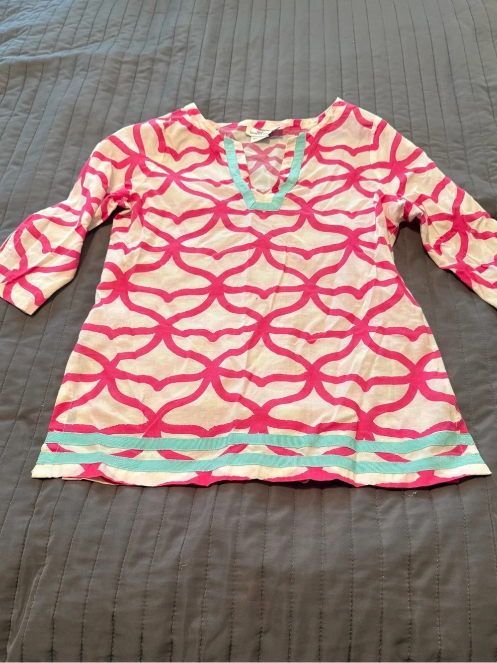 Vineyard Vines Pink & Cream Girls' Geometric Swim Coverup with Aqua Trim
